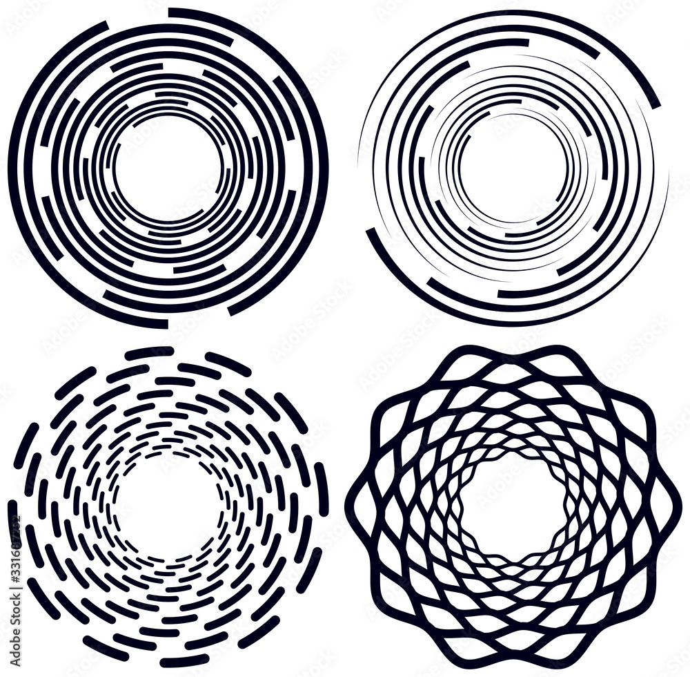 Aufkleber set of black and white vortex, volute shapes. twisted helix elements
