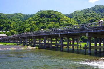 Togetsukyo Bridge in summer, Arashiyama in Kyoto, Japan　真夏の嵐山風景　京都