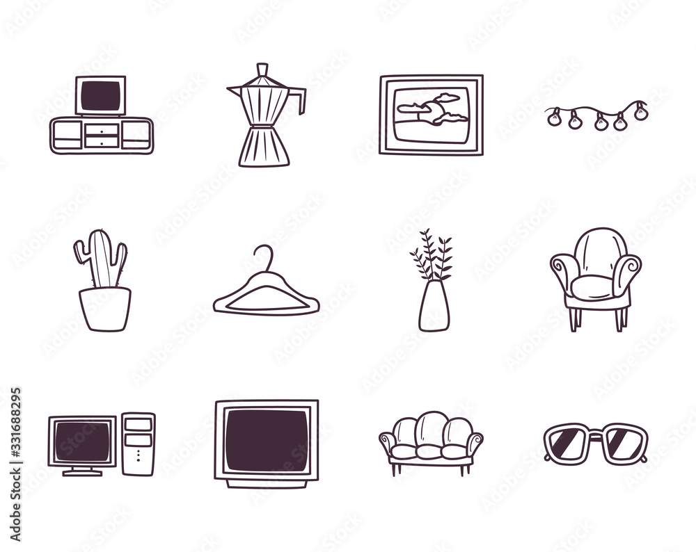 Poster isolated home line style icon set vector design