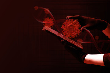 blood dna of nCov covid-19 structure coronavirus crisis outbreak pandemic biohazard cell atom...