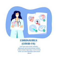 Coronavirus Epidemic.Novel COVID 2019-nCoV,Doctor Woman in Medical Face Mask.Prevention Measures Advice Quarantine.Antiseptic,Disinfecting,Medicines