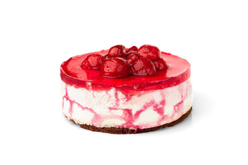 Souffle cake with strawberry isolated on white background.