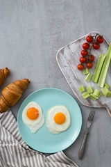 flat lay of food on gray concrete table