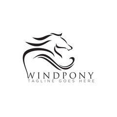 windpony logo, with curl hair horse pony vector