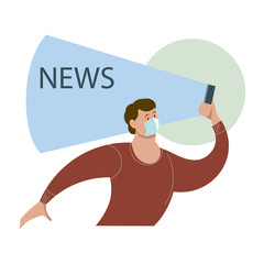 The man in the mask finds out the news about the coronavirus mobile