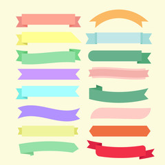 Set of pastel and colorful ribbon. Blank banners collection in different styles.