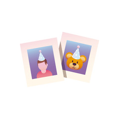 boy and bear with party hat pictures gradient style icon vector design