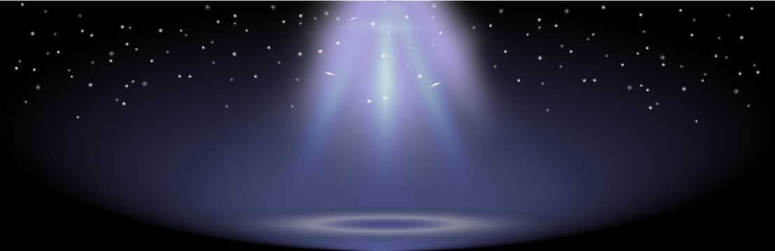 Unidentified flying object in the sky.  Space ship with transparent blue ray