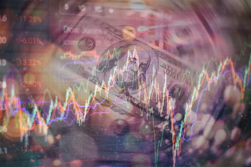 Stock index on the computer monitor . Financial data on a monitor which including of Market...