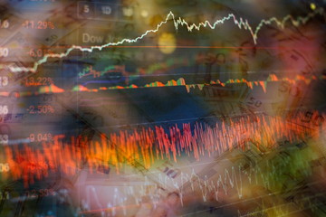 Stock index on the computer monitor . Financial data on a monitor which including of Market...