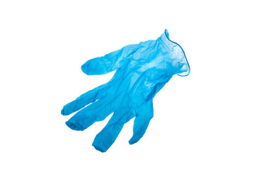Single blue latex glove for general or medical use, isolated on white