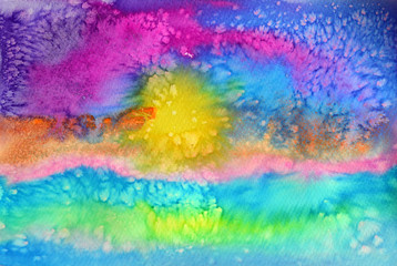 Abstract watercolor background sunset at the sea in grunge style