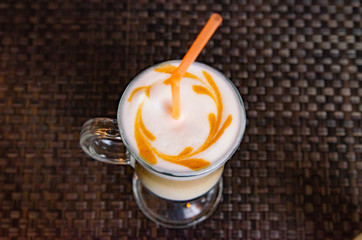 coffee and tea on a table in a coffee shop