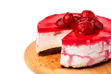 Souffle cake with strawberry isolated on white background.