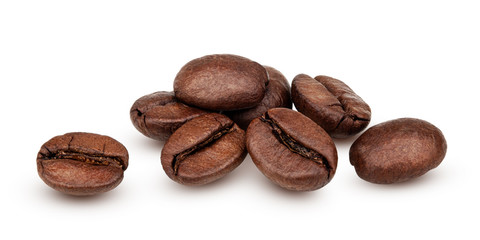 Heap of coffee beans isolated on white background