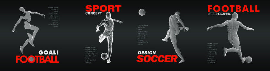 A set of fotball, soccer players drawing by lines with text. Creative sport concept. Art vector graphic for brochures, flyers, presentations, logo, print, web © Archreactor