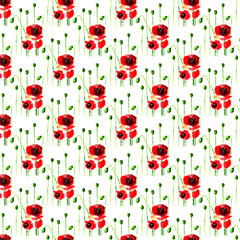 Fototapeta premium Abstract beautiful watercolor red poppies flowers background Pattern