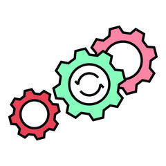 Merger and Acquisition Implementation Process Engine Cocnept, Business consolidation in progress on White background, Bunch of Gears Connected with each Other Vector Color Icon Design, M&A Symbols