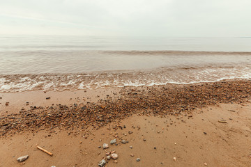 Gulf with seacoast and waves