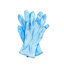 coronavirus hand drawn watercolor medical gloves on a white background