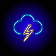 vector neon flat design icon of weather season symbol like clouds and lightning illustration