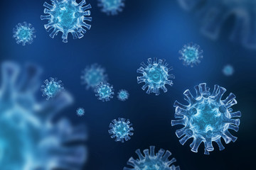 Coronavirus COVID-19 - Arrière-plan de virus flottant - Virologie et Microbiologie 3D - obrazy, fototapety, plakaty