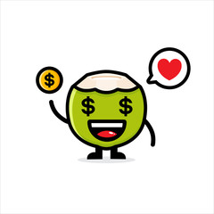vector design of a coconut mascot holding money