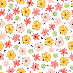 Seamless pattern background with hand drawn doodle hand drawn vector scandinavian styleabstract flowers.Tileable repeating background for branding,package, fabric and textile, wrapping paper