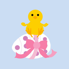 vector illustration with easter egg and cute chicken