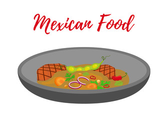 Vector Mexican traditional soup - pozole in frying pan