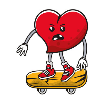 heart love in skateboard comic character
