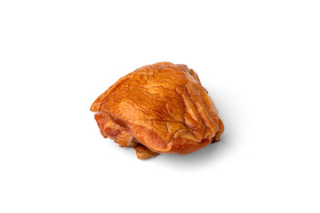 Smoked chicken thigh isolated on white.