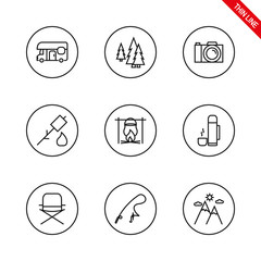 Camping. Universal icons set. Vector. Thin line.