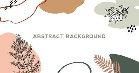 Abstract fern and blobs empty background with space for text for card,banner,flyer, menu template design. 