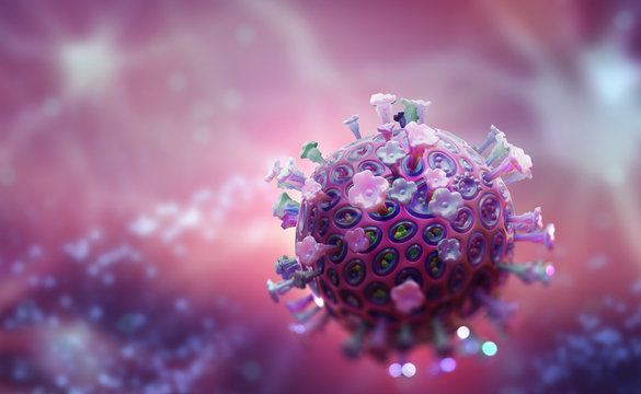Viral infections. Microorganisms under microscope. Viruses and microbes in human body. Abstract, colorful 3D illustration