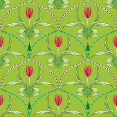 The Damascus pattern. Seamless pattern with tulips. It can be used for creating Wallpaper , fabrics, and paper.