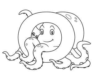 animal alphabet. capital letter O, Octopus. Raster illustration. For pre school education, kindergarten and foreign language learning for kids and children. Coloring page and books, zoo topic.