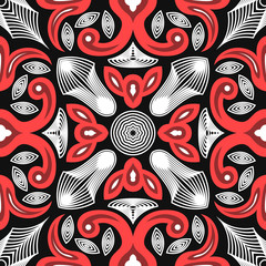 Naklejka premium contemporary red floral and white wireframe pattern on black