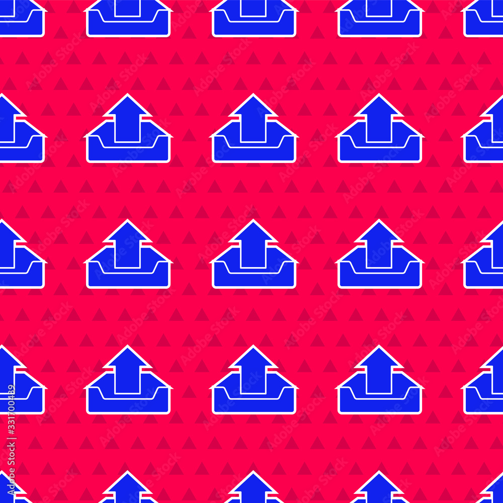 Poster blue upload inbox icon isolated seamless pattern on red background. vector illustration