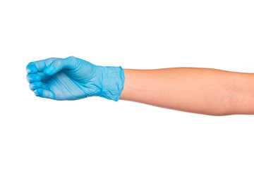 female hand in sterile gloves isolated on white background showing .hand gestures- Image