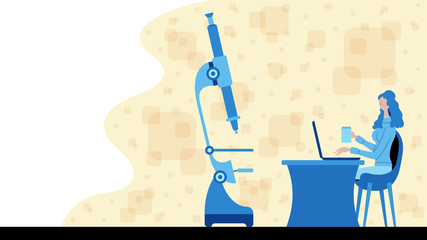 Business woman working for science and analysis with a microscope icon