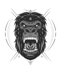 head evil ferocious gorilla shouts, mascot. KING KONG ILLUSTRATION
