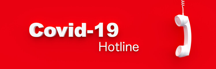 Hotline Landline telephone in front of a color wall background. Corona Covid-19 Virus concept - 3D Rendering.