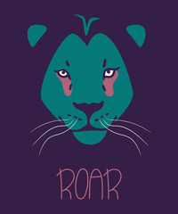 Hand drawn vector illustration of a lion with the inscription quote roar. Isolated objects.