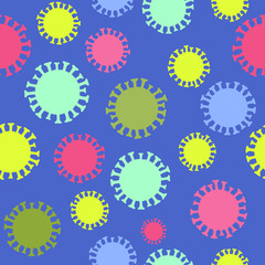 Seamless vector pattern of coronavirus molecules. Multi-colored coronavirus on a blue background. No Infection and Stop Coronavirus Concepts.