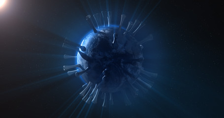 Corona Planet Illustration. The earth globe that looks like a corona virus.