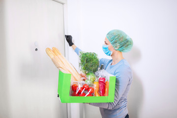Home delivery food during virus outbreak, coronavirus panic and pandemics. Stay safe!