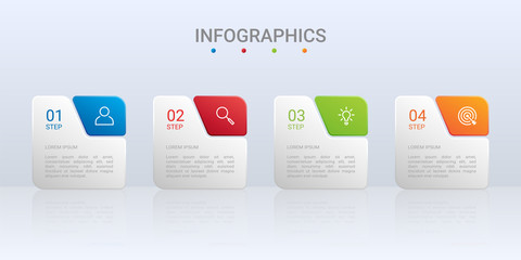Colorful timeline infographic template with 4 steps on gray background, vector illustration