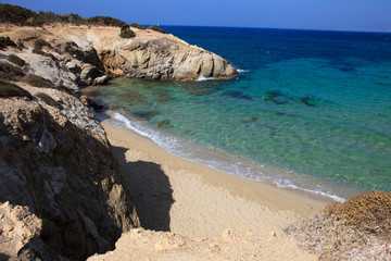 Fototapeta na wymiar Alyko beach, Naxos / Greece - August 23, 2014: Alyko beach view in Naxos, Cyclades Islands, Greece