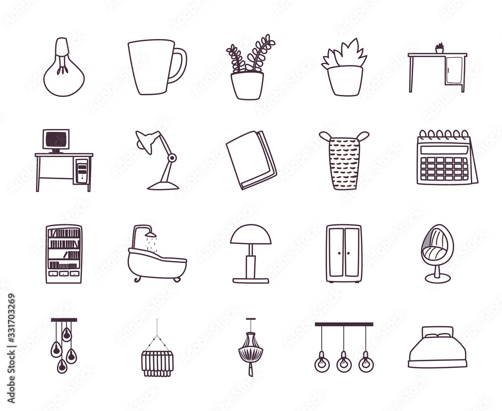Poster isolated home line style icon set vector design